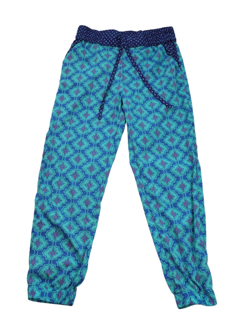 Aerie Jogger Pants S/P Blue Turquoise Geometric Print Drawstring Boho